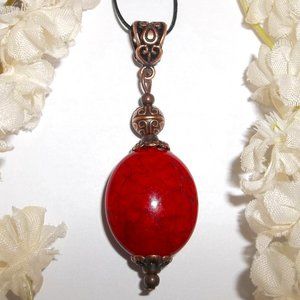 Statement Necklace Red Copper Boho Rustic NWT 6614